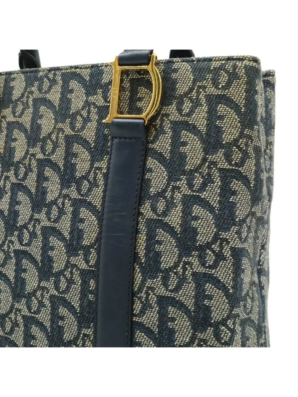 Dior Trotter Tote Jacquard Canvas Leather Navy Gold - Picture 8 of 8